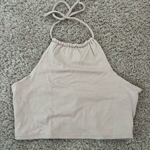 Garage Light Grey Sleeveless Crop Tank Top with Tie Front and Backless Design